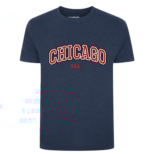 Bigdude – T-Shirt mit Chicago-Print in großer Größe, dunkler Denim
